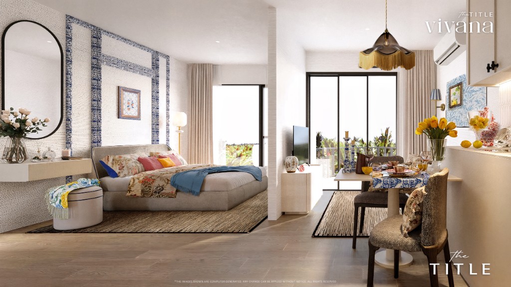 The Title Vivana Kamala — fully furnished 31 sqm studio with bedroom, kitchenette, dining area and balcony