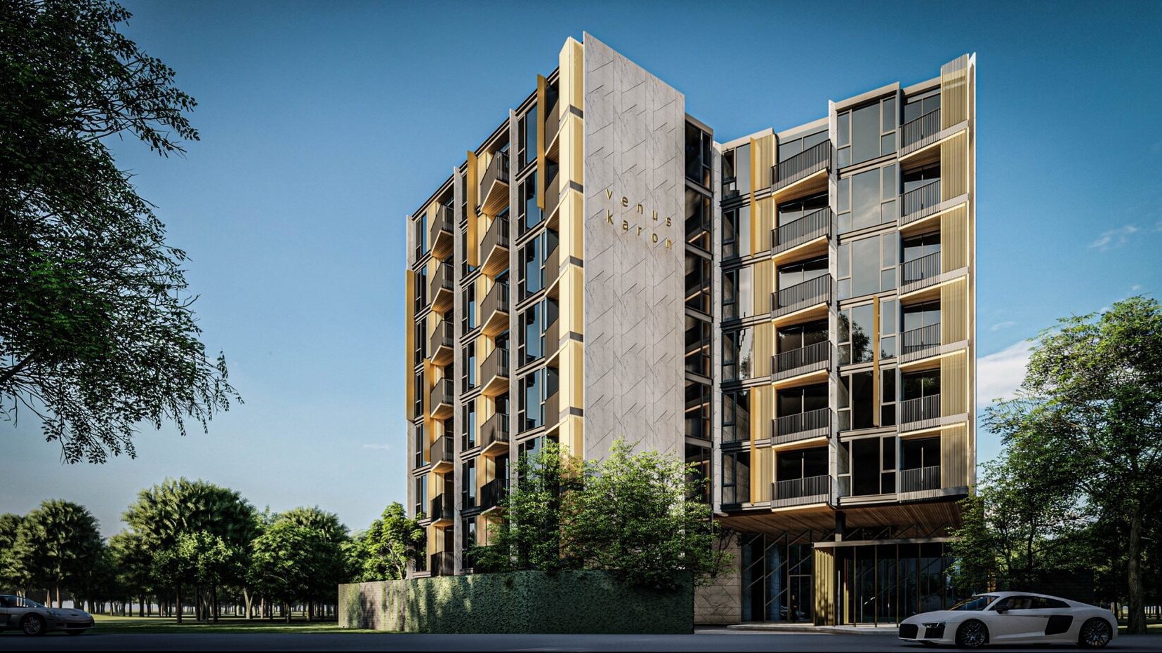 VIP Venus Karon — main building façade with signature gold-accented balconies