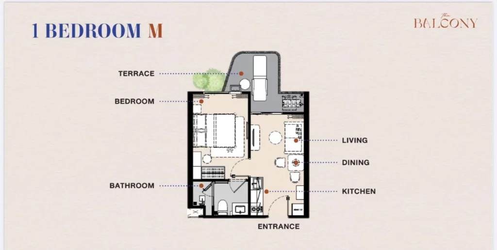 The Title Balcony 1 bedroom M floor plan