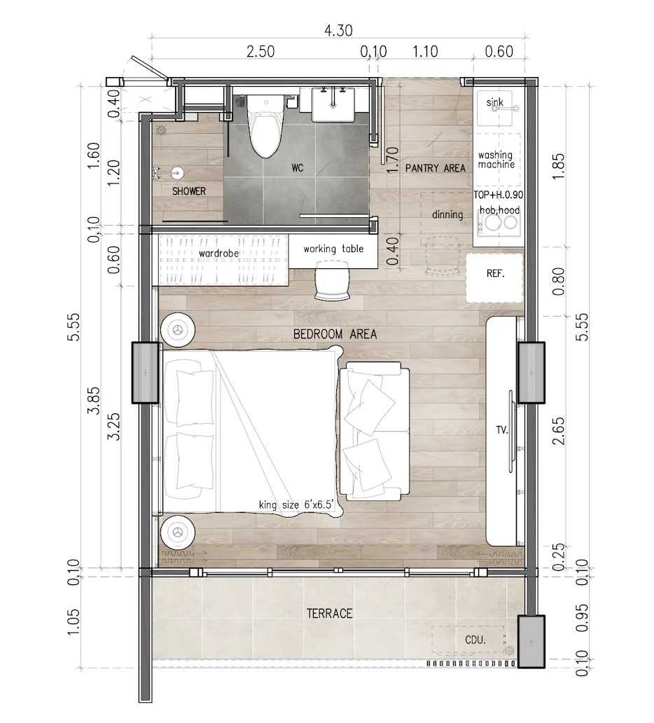 VIP Space Odyssey O-2105 Type A studio floor plan reference