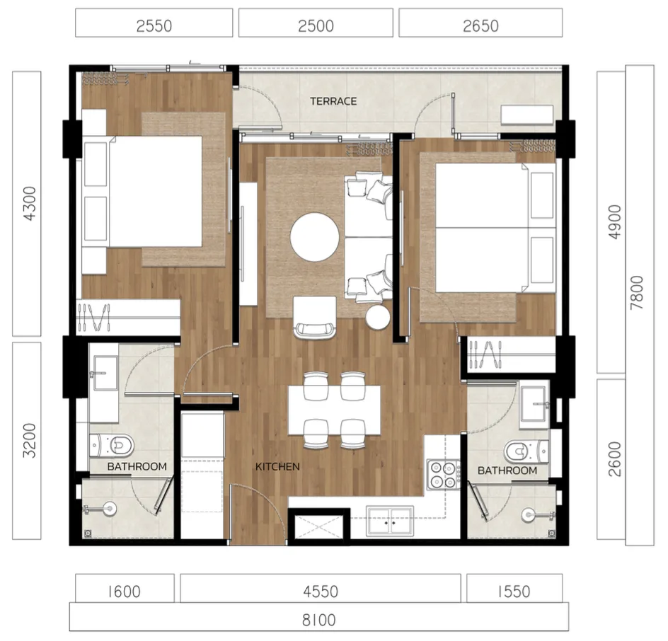 VIP Tropika P1601 2-bedroom floor plan
