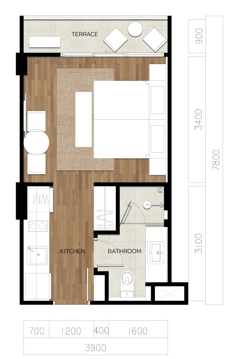 VIP Tropika P2109 studio floor plan