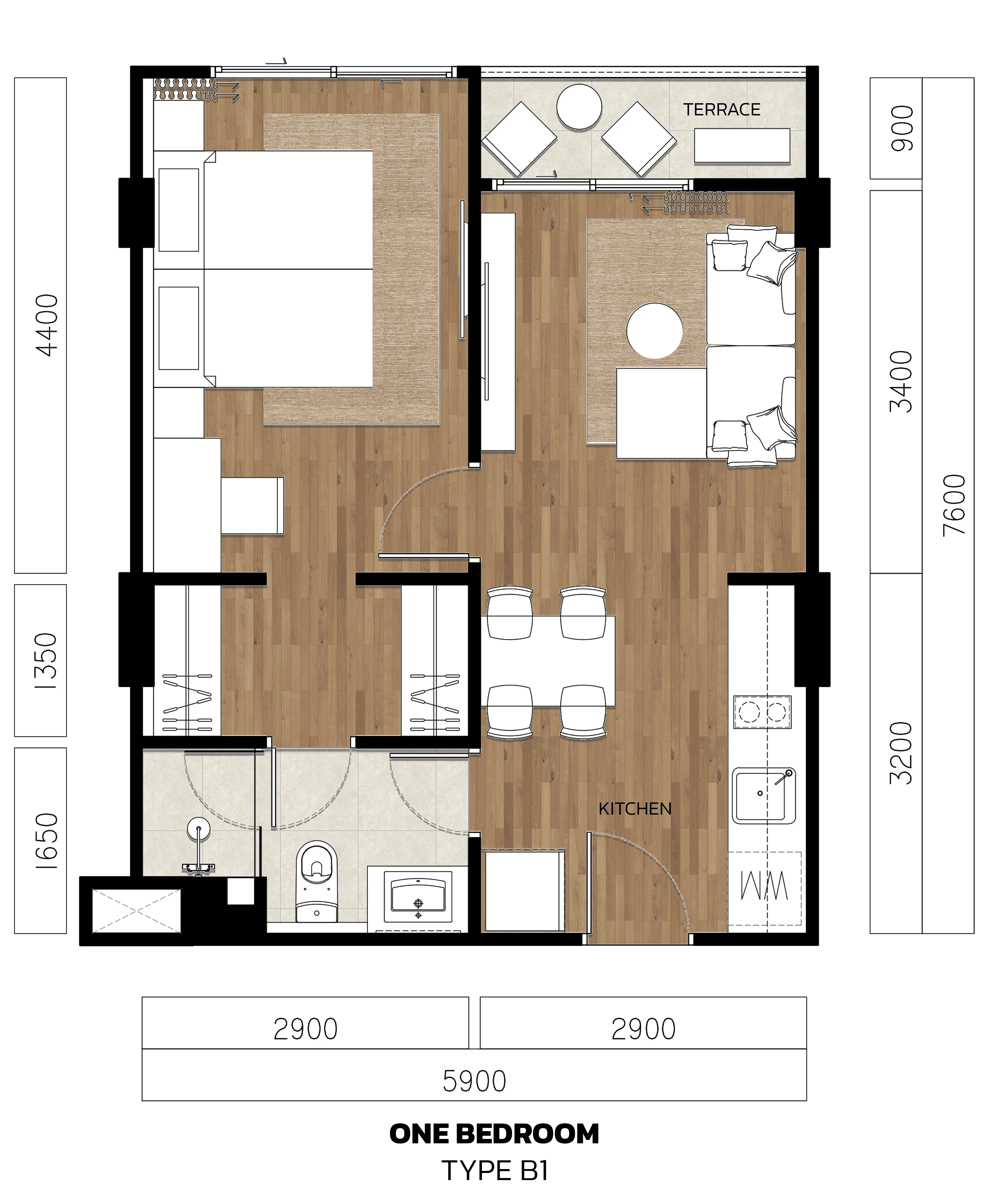 VIP Tropika 1-bedroom interior render