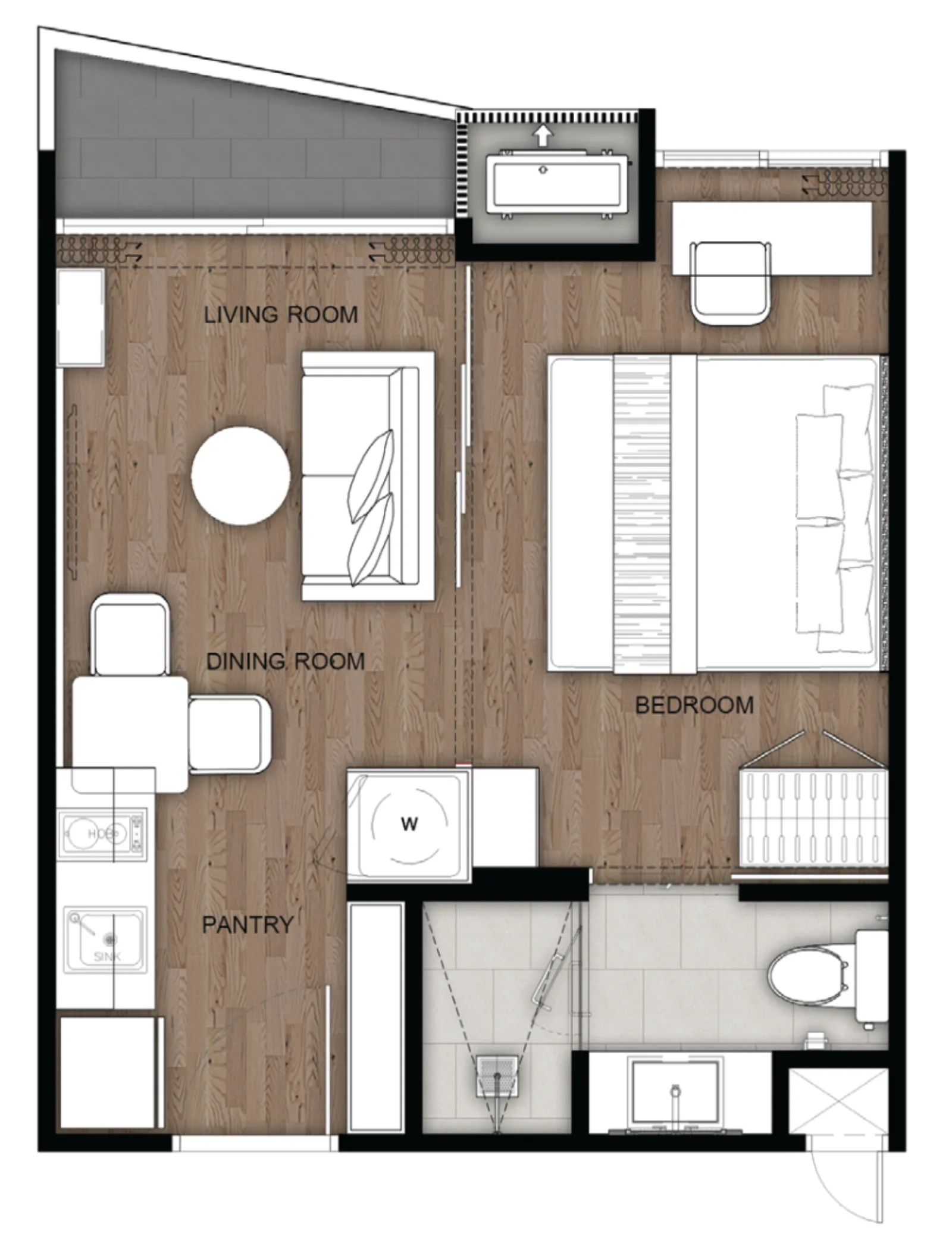VIP Venus Karon A309 1-bedroom 30 square metre floor plan