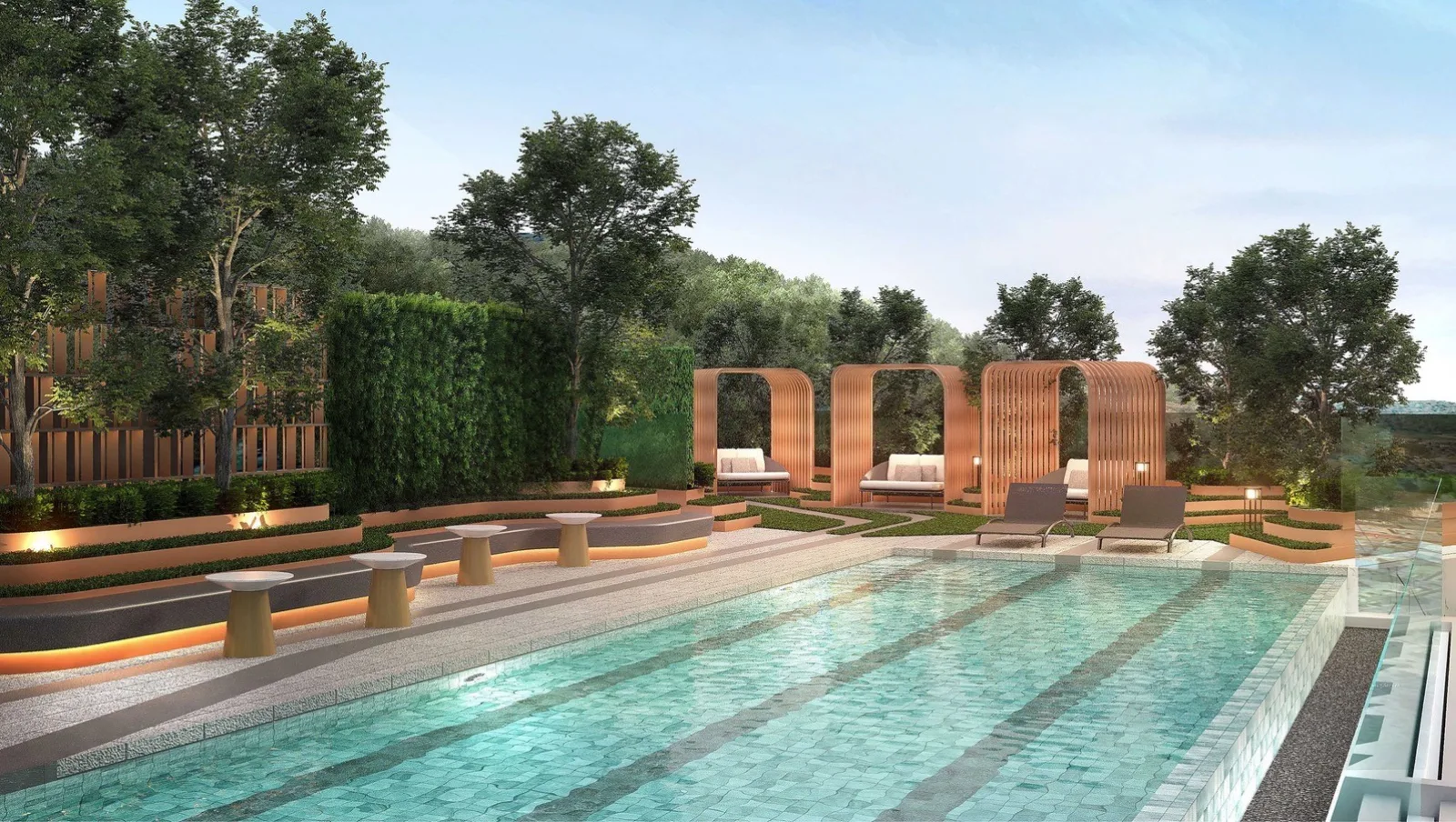 VIP Venus Karon pool deck with arched designer cabanas